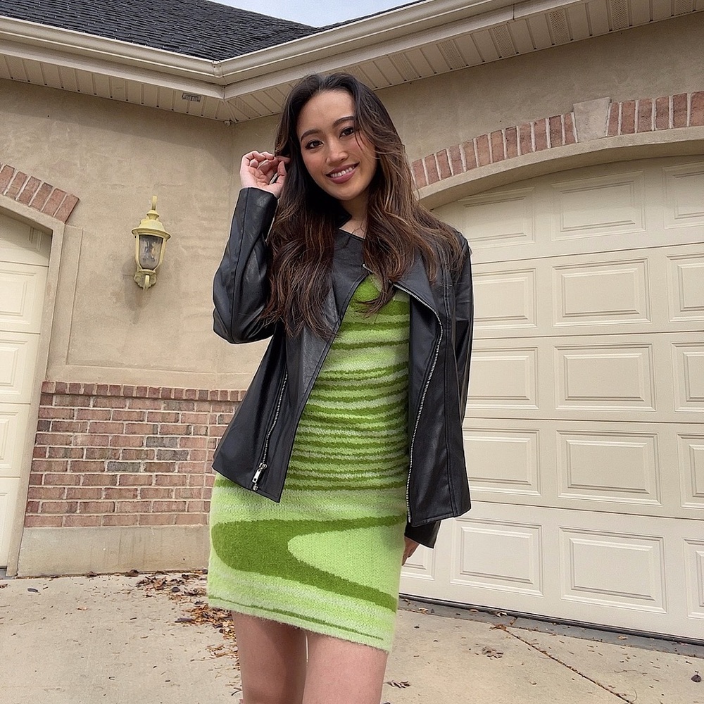 Wave Jacquard Knit Bodycon Dress